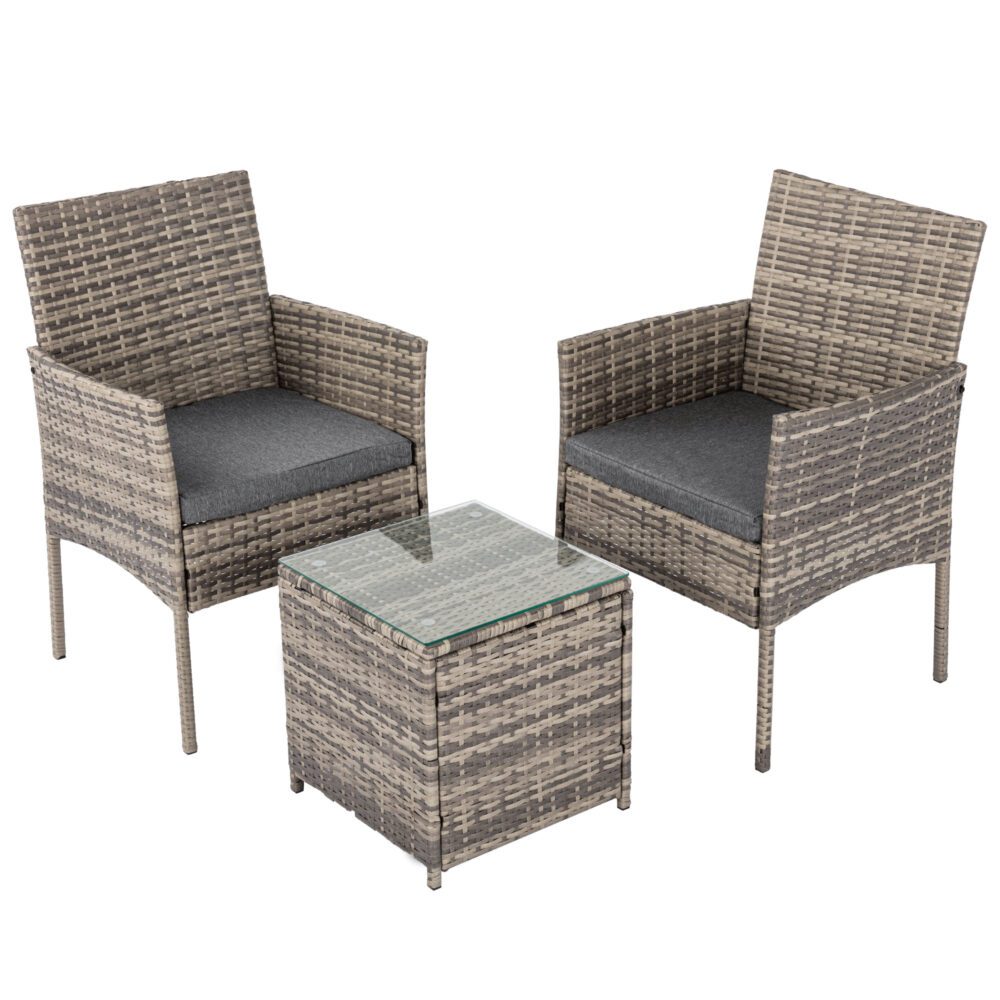 2 Seater PE Rattan Outdoor Furniture Chat Set- Mixed Grey - Outdoorium