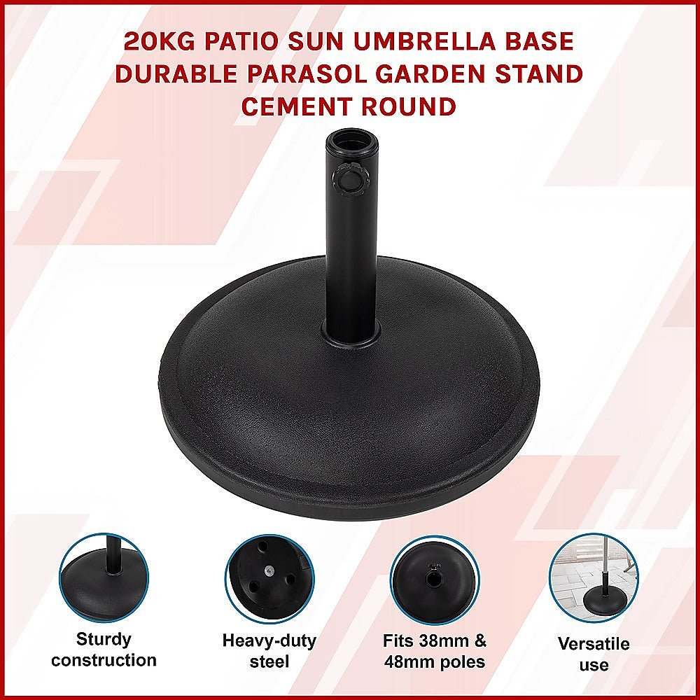 20kg Patio Sun Umbrella Base Durable Parasol Garden Stand Cement Round - Outdoorium