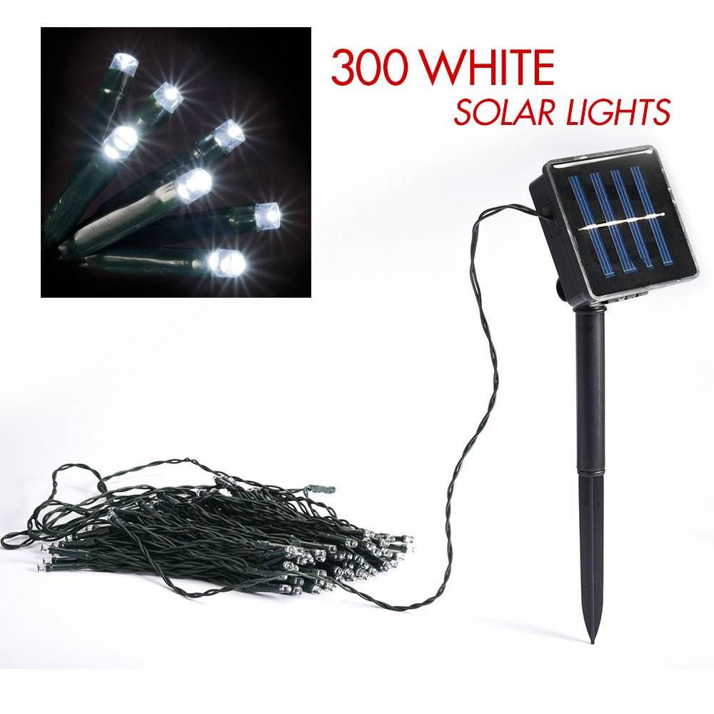 300 White solar LED string lights | Outdoorium