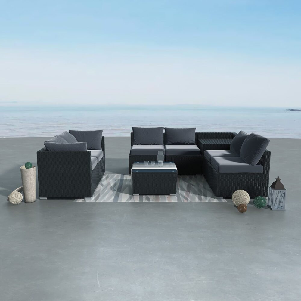 8PCS Outdoor Furniture Modular Lounge Sofa Lizard - Black | Outdoorium
