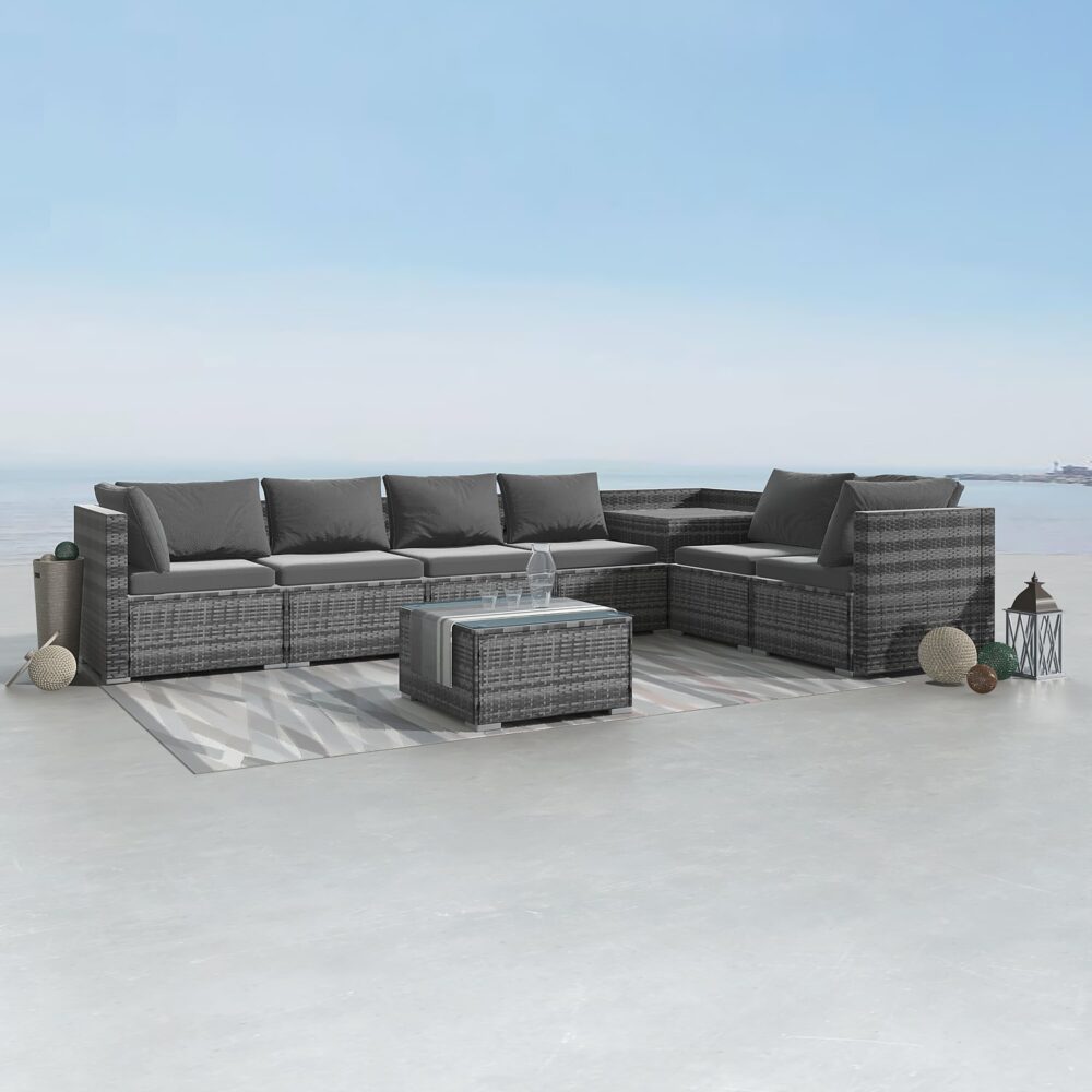 8PCS Outdoor Furniture Modular Lounge Sofa Lizard - Grey | Outdoorium
