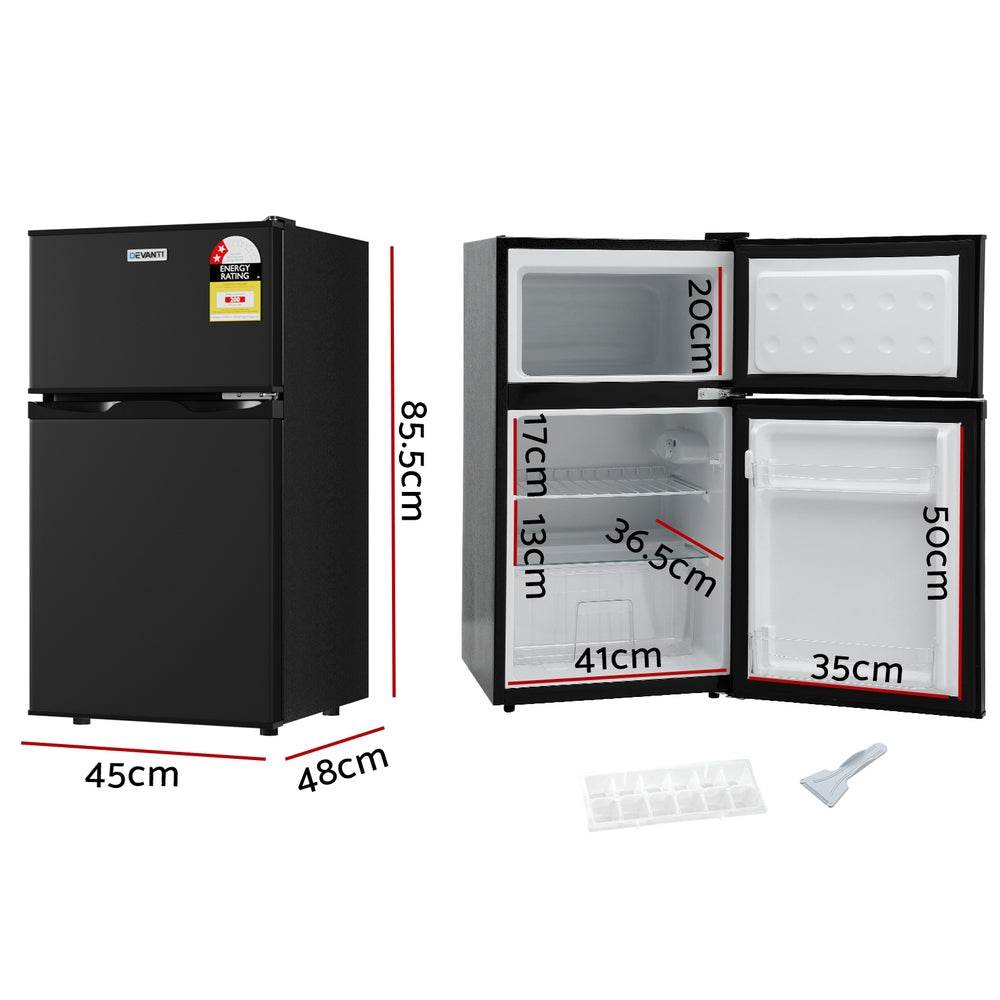 Devanti 80L Bar Fridge Mini Freezer Refrigerator Black | Outdoorium
