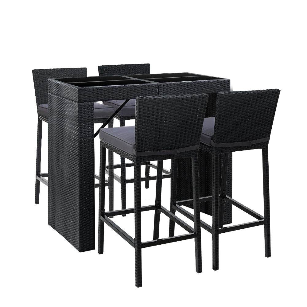 Gardeon 5-Piece Outdoor Bar Set Dining Table Stools Wicker Patio Setting - Outdoorium
