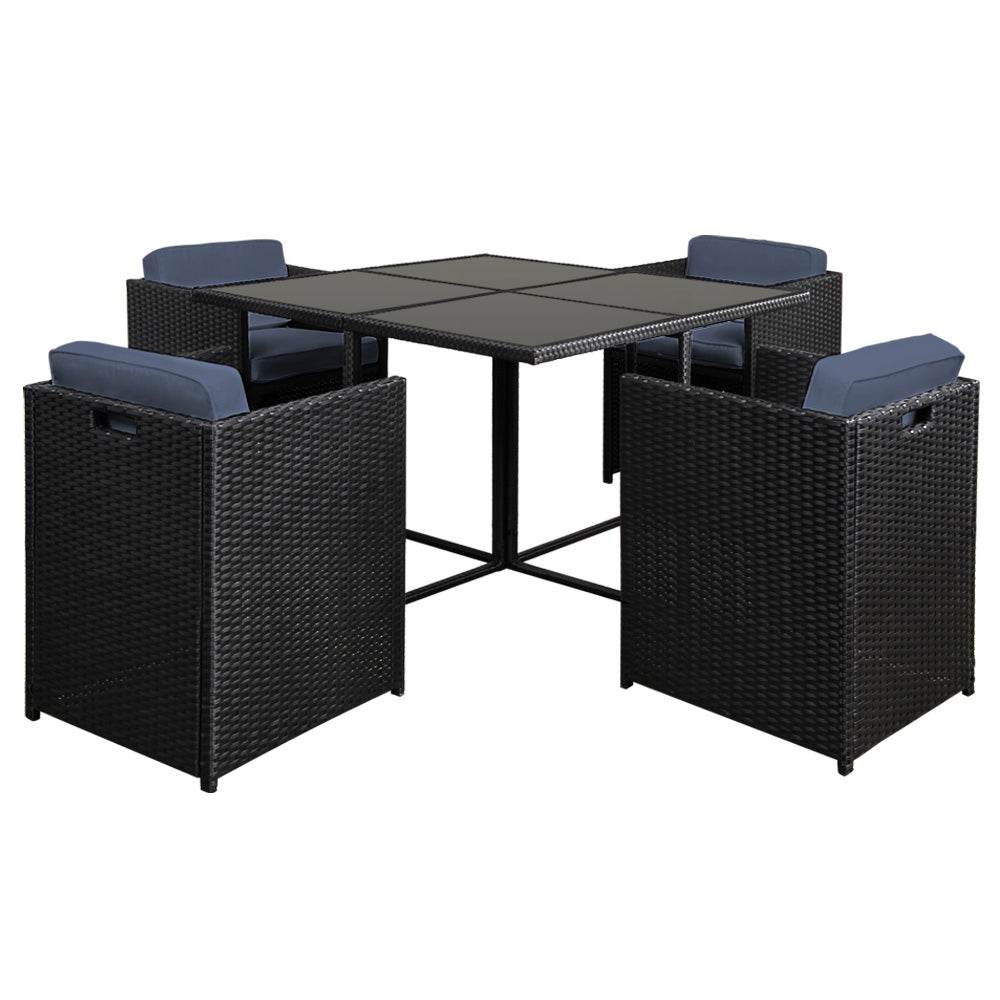 Gardeon Outdoor Dining Set 5 Piece Wicker Table Chairs Setting Black | Outdoorium