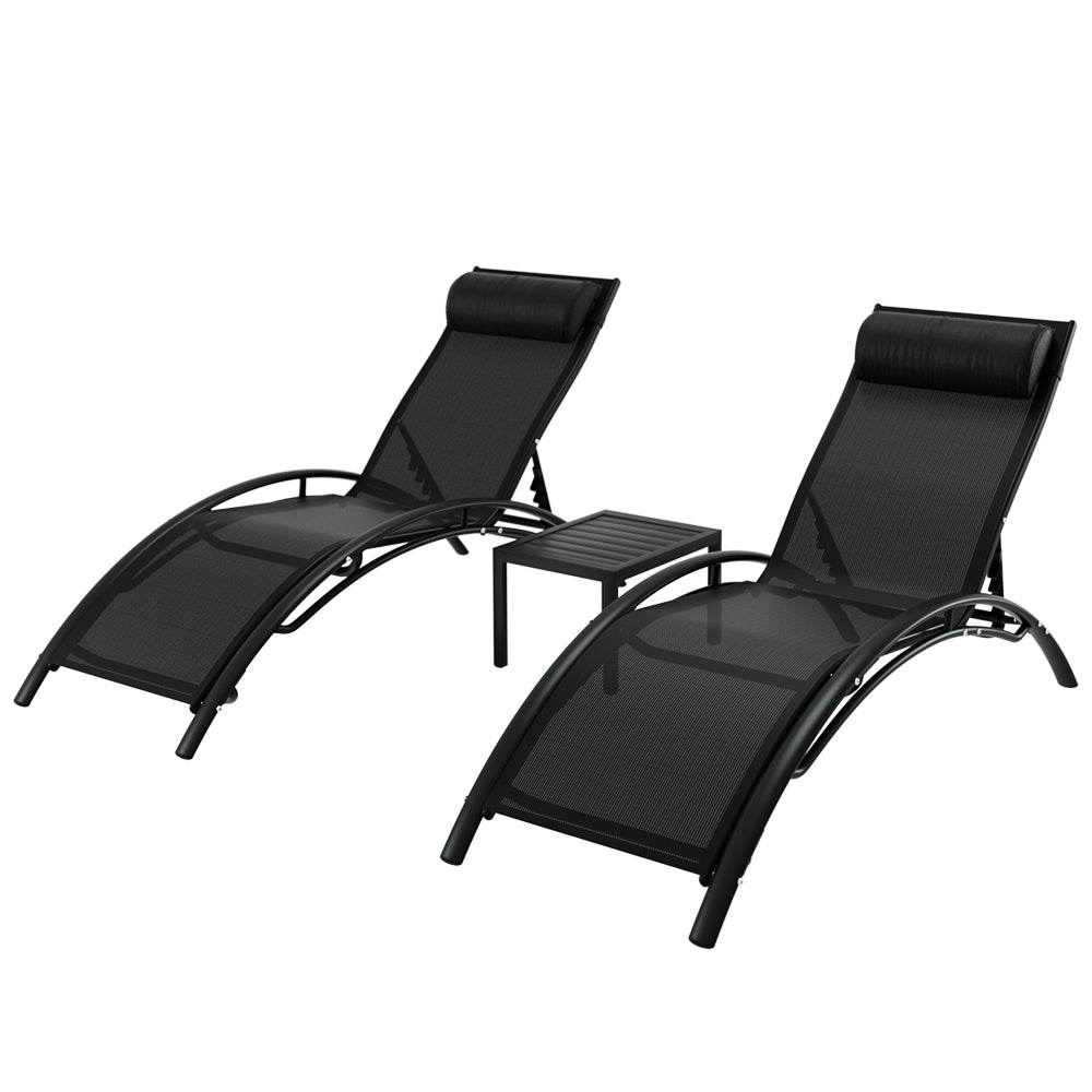 Gardeon 3PC Sun Lounge Outdoor Lounger Steel Table Chairs Patio Furniture Garden | Outdoorium