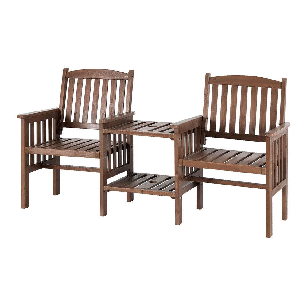 Gardeon Outdoor Garden Bench Loveseat Wooden Table Chairs Patio Furniture Brown | Outdoorium