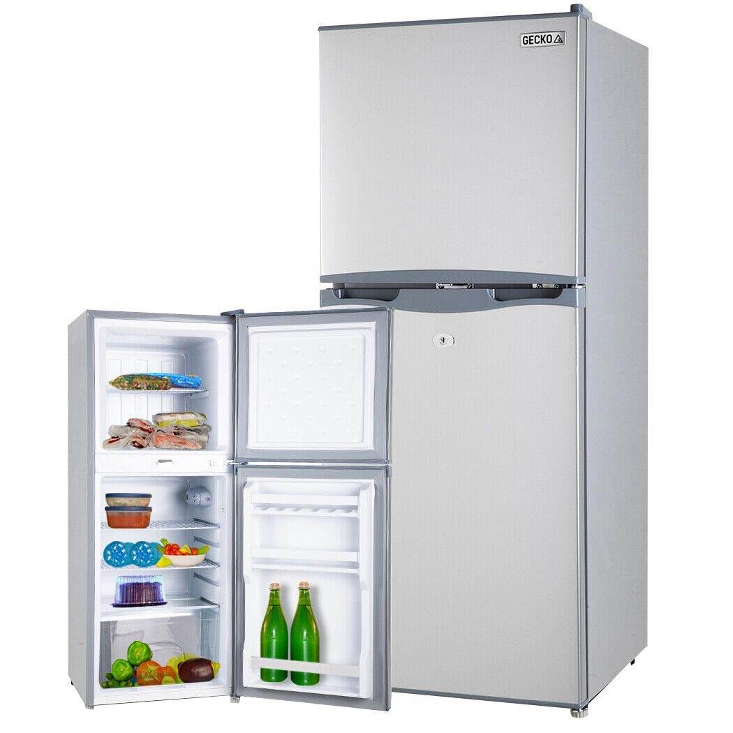 GECKO 125L Portable Fridge Freezer Camping Motorhome Caravan Upright Fridges 12V/24V/240V, Silver | Outdoorium