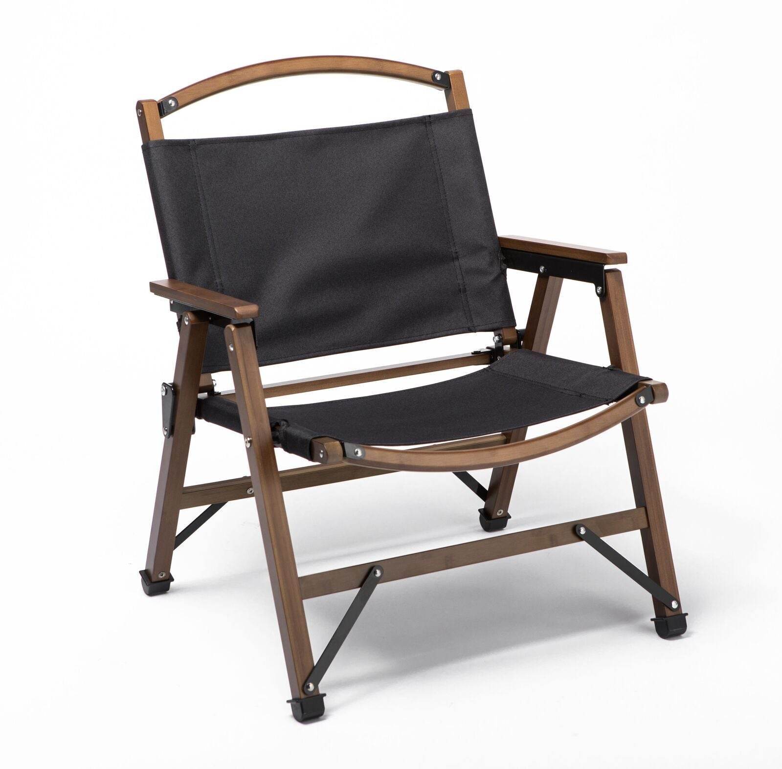 Bamboo Canvas Foldable Outdoor Camping Chair Wooden Travel Picnic Park - Black | Outdoorium