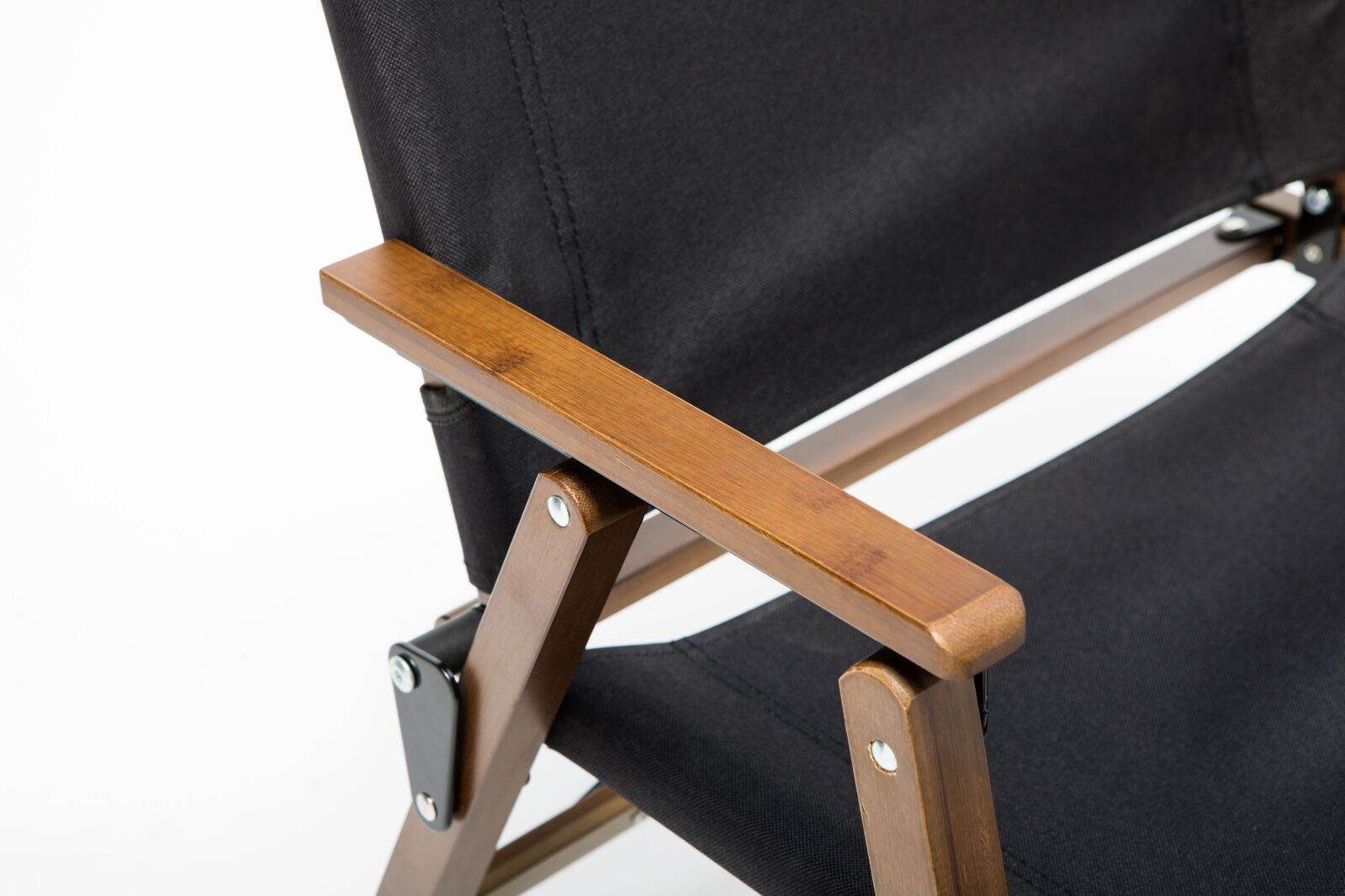 Bamboo Canvas Foldable Outdoor Camping Chair Wooden Travel Picnic Park - Black | Outdoorium