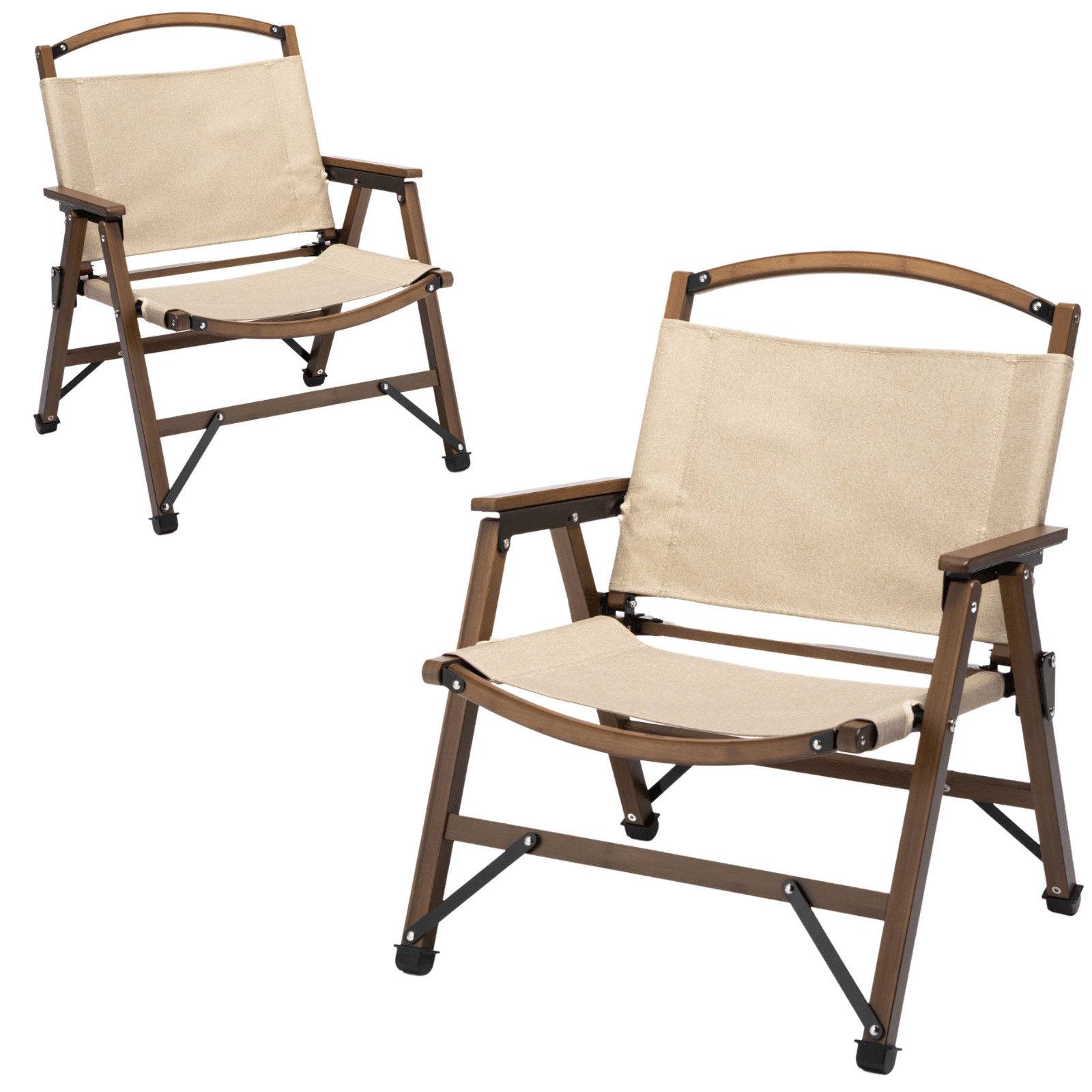2x Bamboo Foldable Outdoor Camping Chair Wooden Travel Picnic Park Folding - Khaki/Beige | Outdoorium