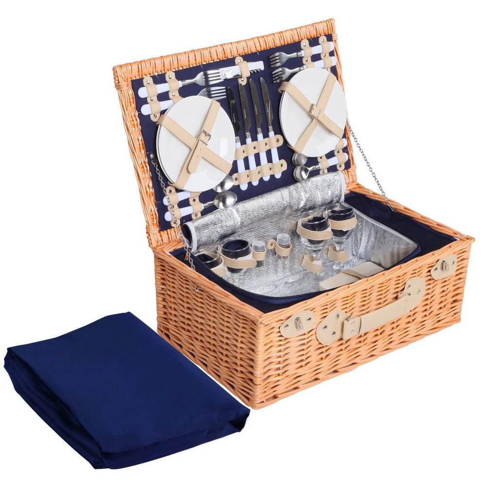 Alfresco 4 Person Picnic Basket Set Cooler Bag Insulated Blanket | Outdoorium