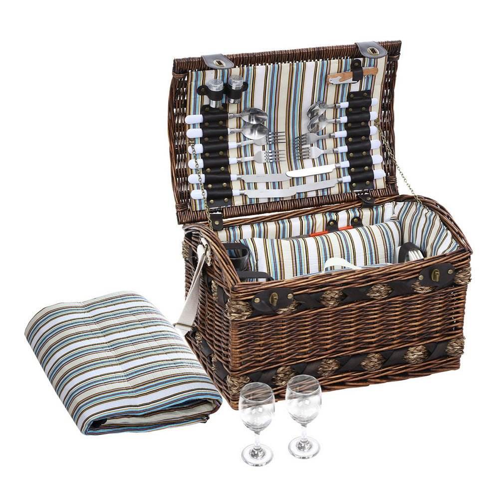 Alfresco 4 Person Picnic Basket Set Insulated Storage Blanket | Outdoorium