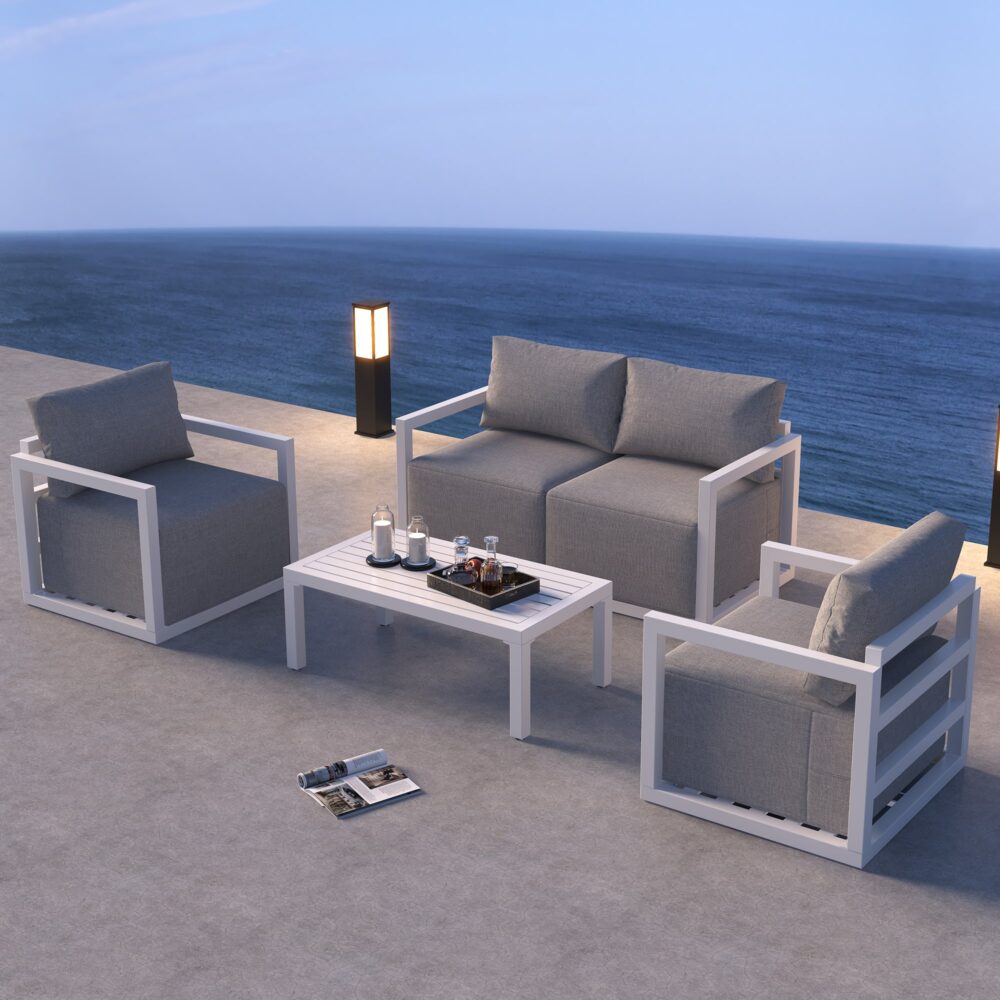 Alfresco Serenity Outdoor Lounge Set – White - Outdoorium