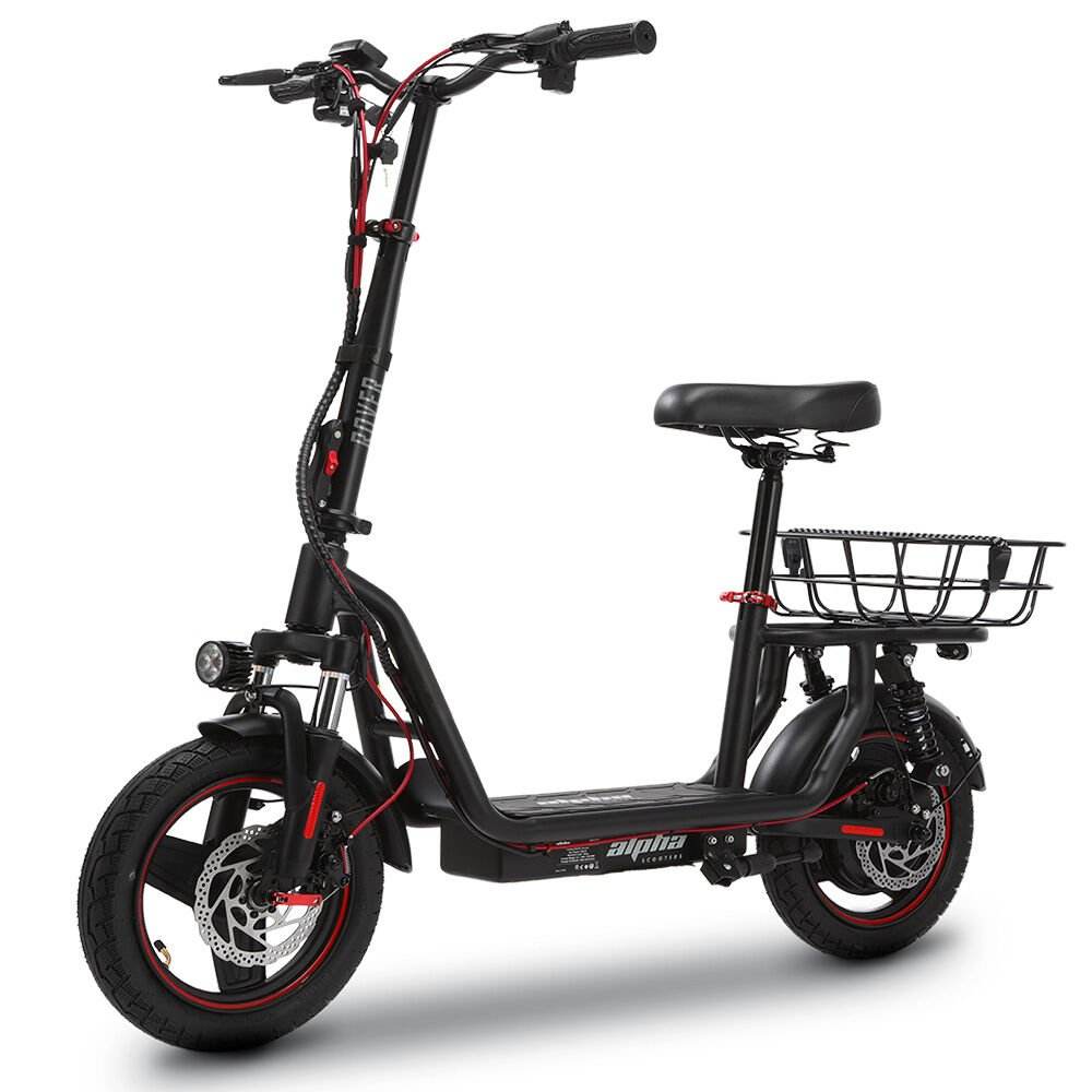 ALPHA Rover Electric Scooter with Seat, 500W 48V 25km/h 30km Range, 14 - inch Tyres, Motorised Commuter eScooter for Adults, Black | Outdoorium