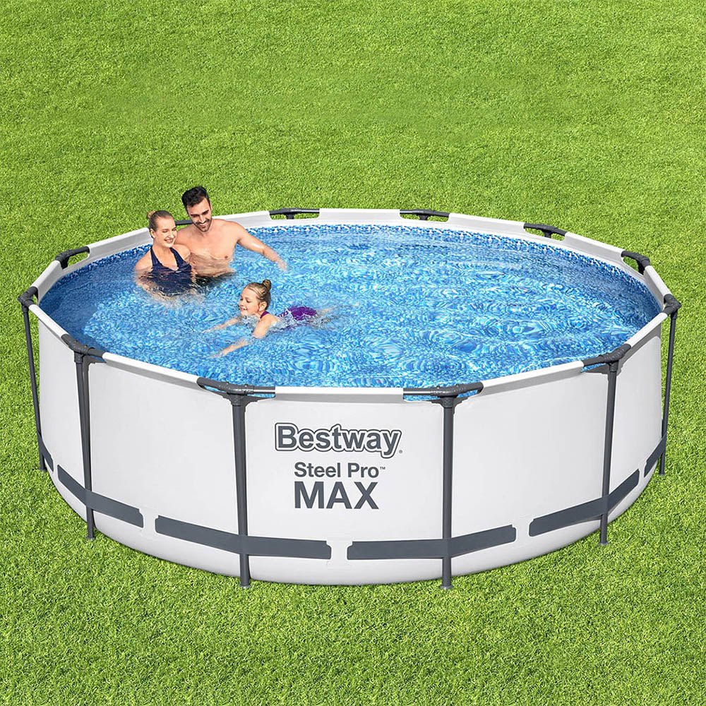 Bestway Swimming Pool 366x100cm Steel Frame Round Above Ground Pools w/ Filter Pump 9150L - Outdoorium