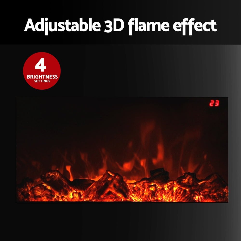 Devanti Electric Fireplace Fire Heater 2000W Black - Outdoorium