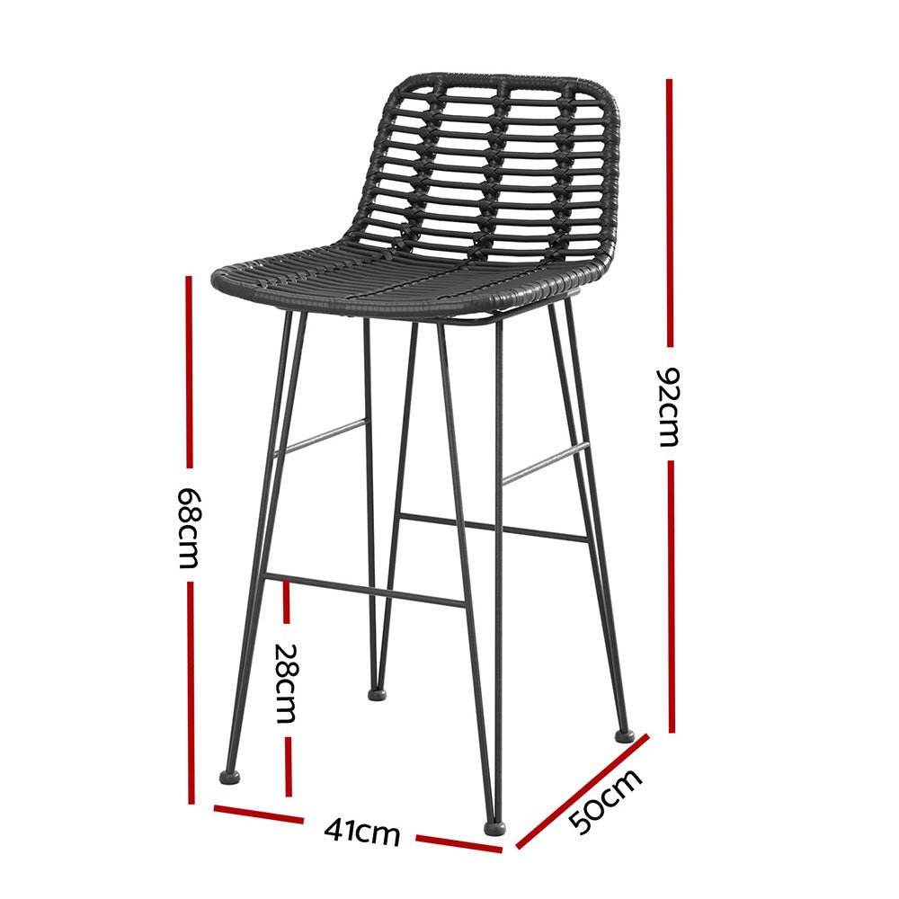 Gardeon 2x Outdoor Bar Stools Rattan Black | Outdoorium