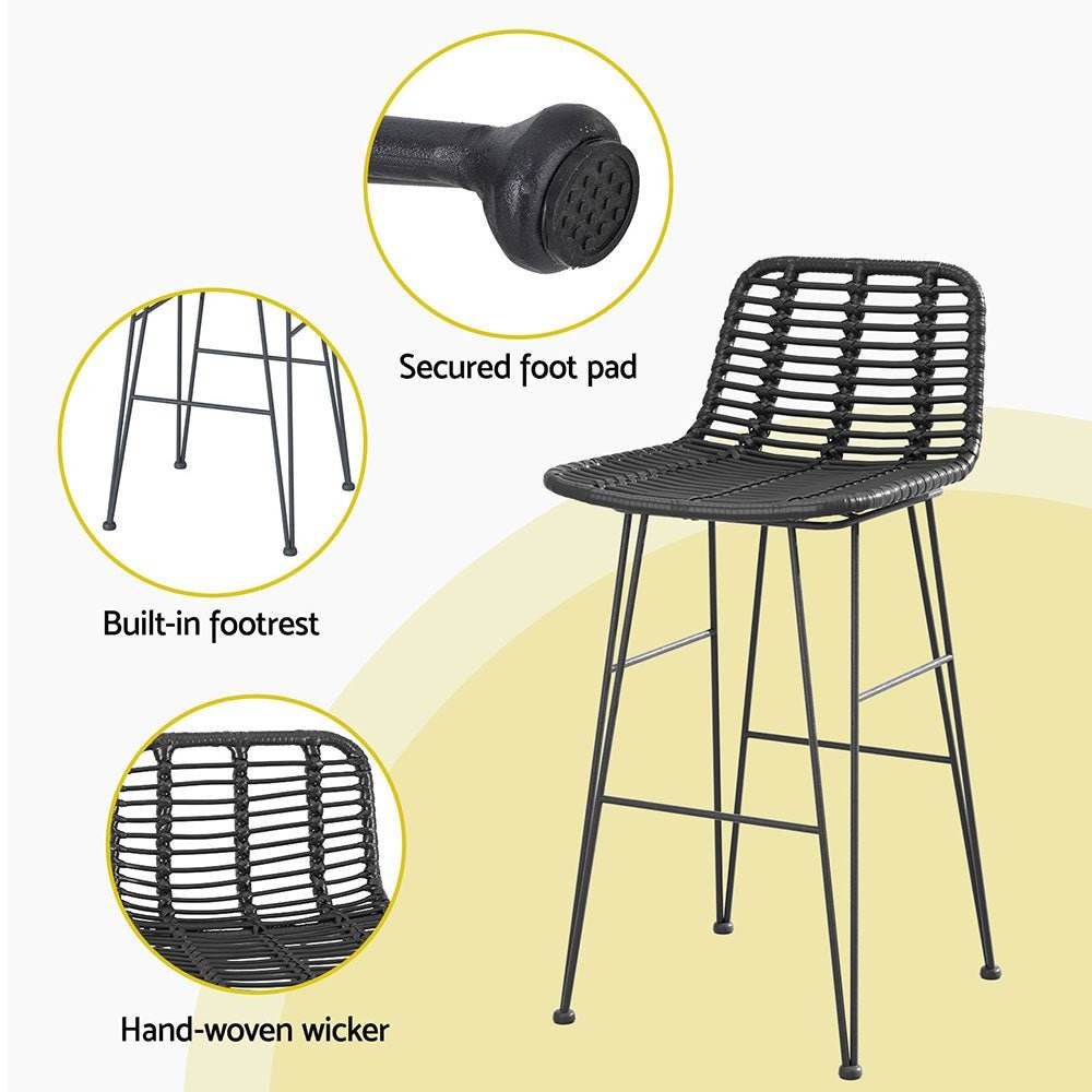 Gardeon 2x Outdoor Bar Stools Rattan Black | Outdoorium