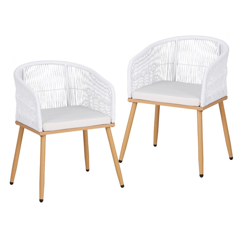Gardeon 2PC Outdoor Dining Chairs Wicker Chair Patio Furniture Garden Steel White | Outdoorium