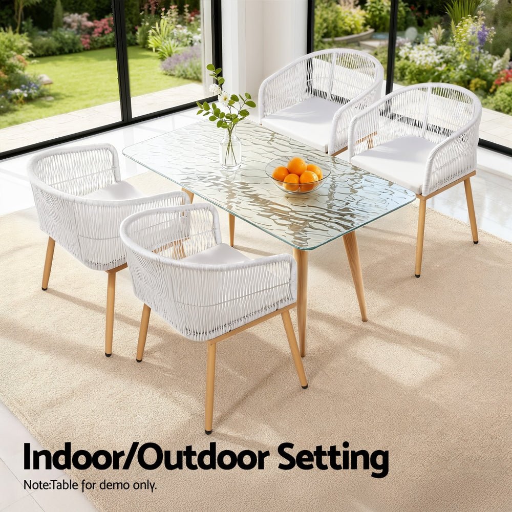 Gardeon 2PC Outdoor Dining Chairs Wicker Chair Patio Furniture Garden Steel White | Outdoorium