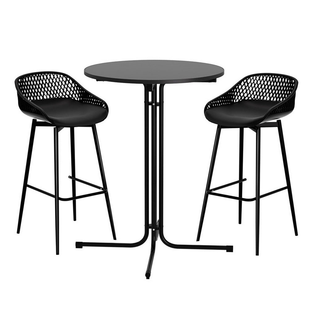Gardeon 3PC Outdoor Bar Set Stools Dining Chairs Table Patio Furniture Bistro Set Black | Outdoorium