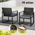 Gardeon 3PC Outdoor Bistro Set Patio Furniture Wicker Dining Chairs Table Cushion Black | Outdoorium