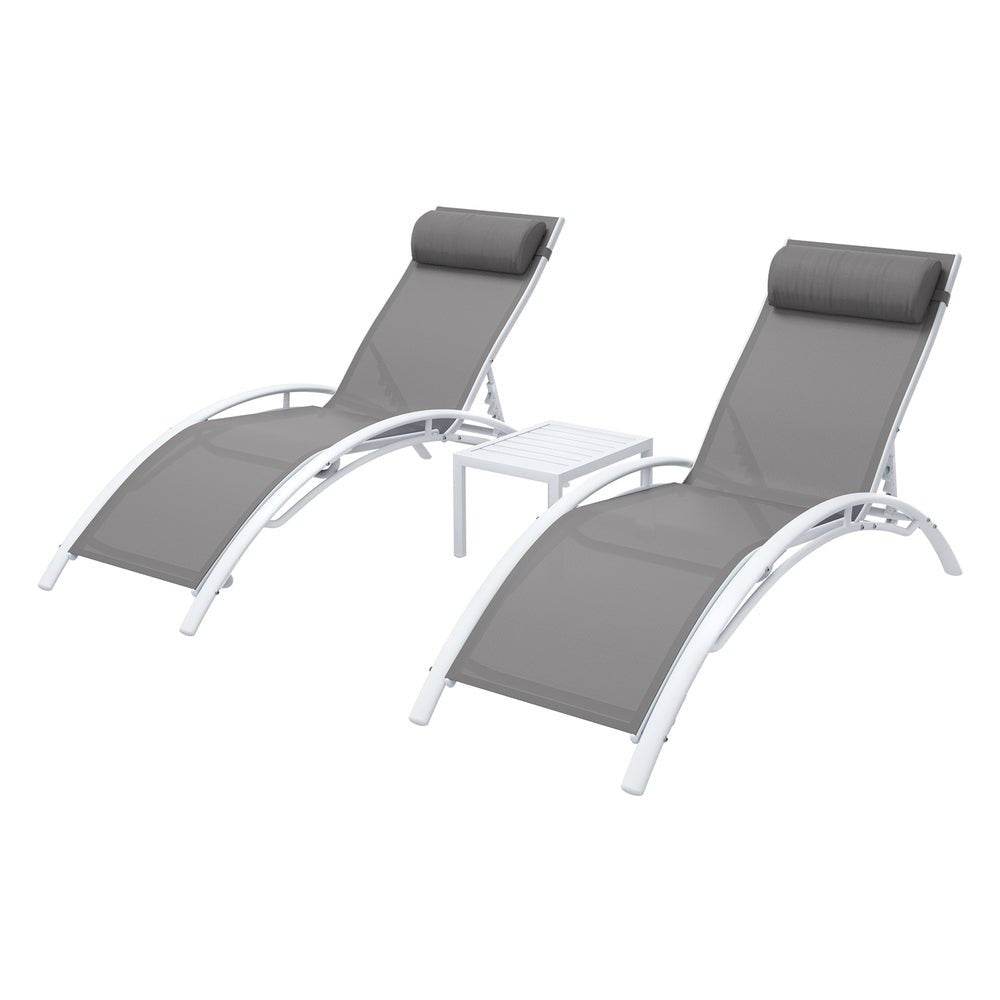 Gardeon 3PC Sun Lounge Outdoor Lounger Table Chairs Steel Patio Furniture Garden | Outdoorium