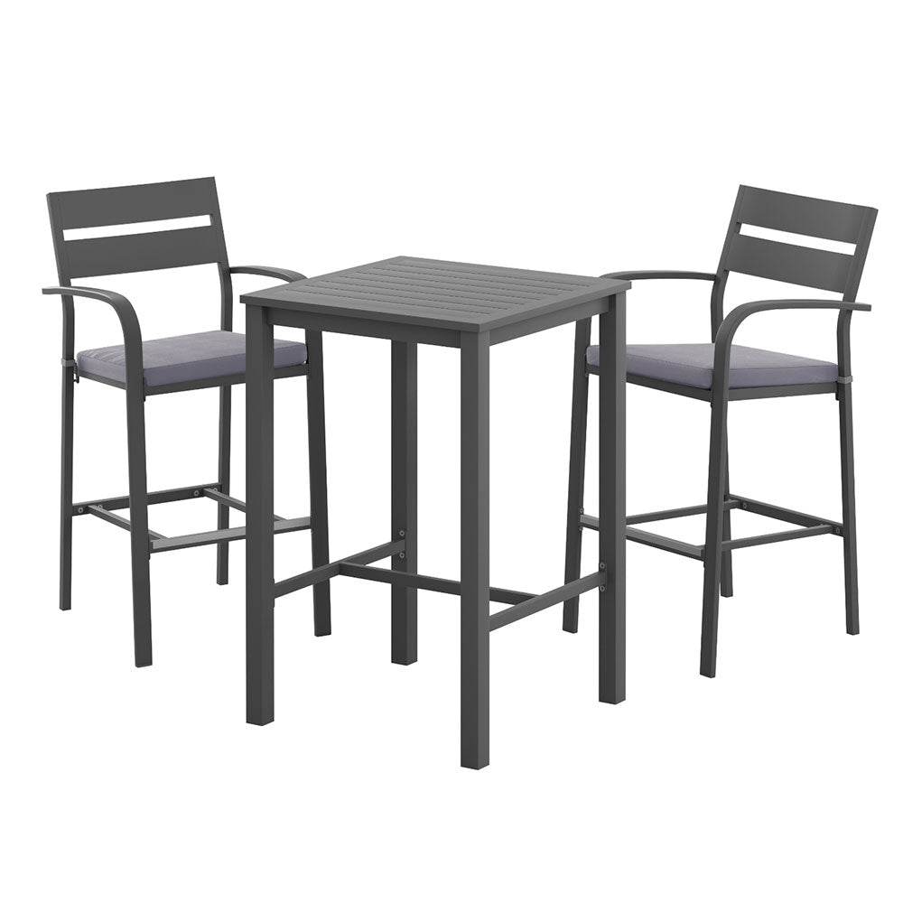 Gardeon 3Pcs Outdoor Bar Set Stools Dining Chairs Table Patio Aluminium Bistro Set Black | Outdoorium