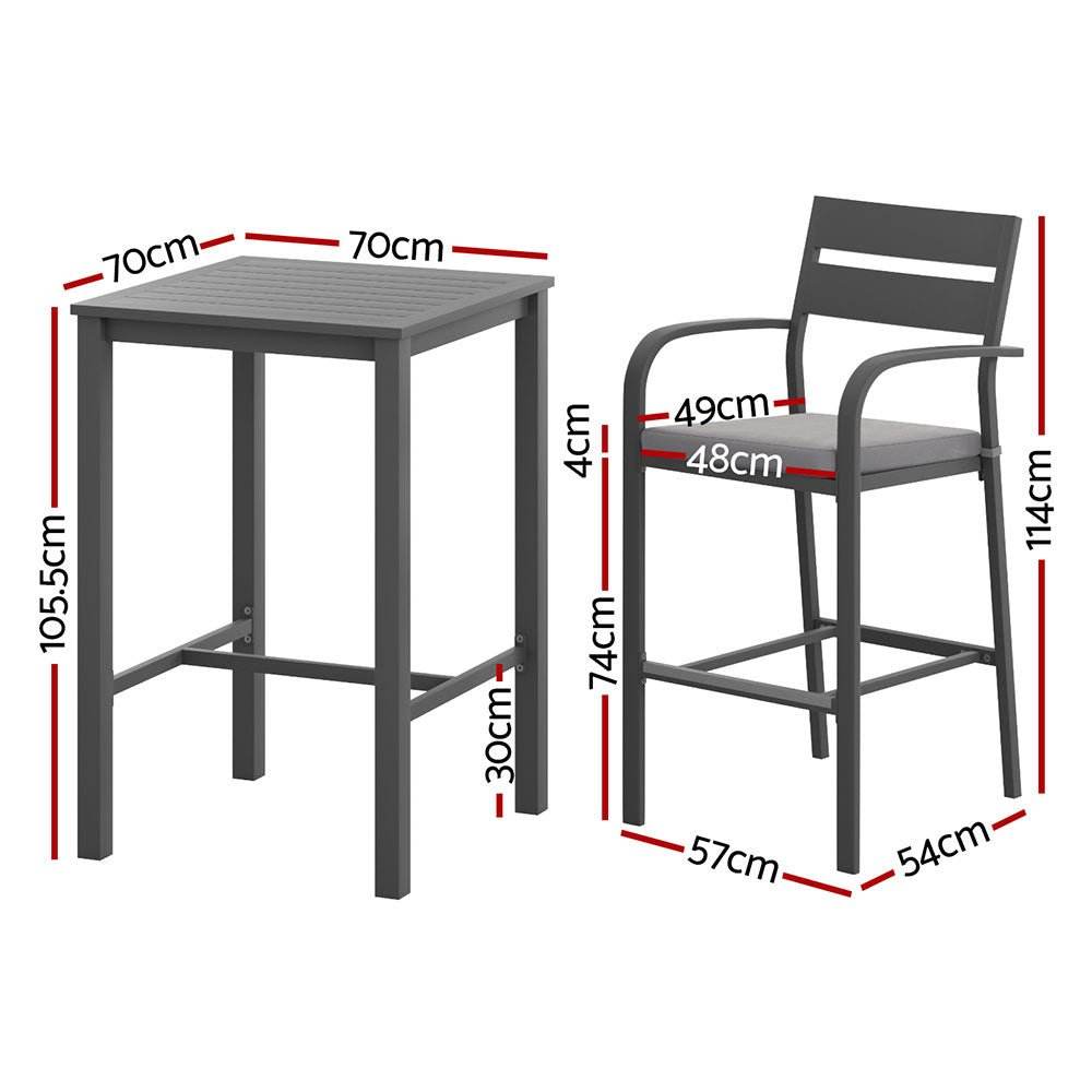 Gardeon 3Pcs Outdoor Bar Set Stools Dining Chairs Table Patio Aluminium Bistro Set Black | Outdoorium