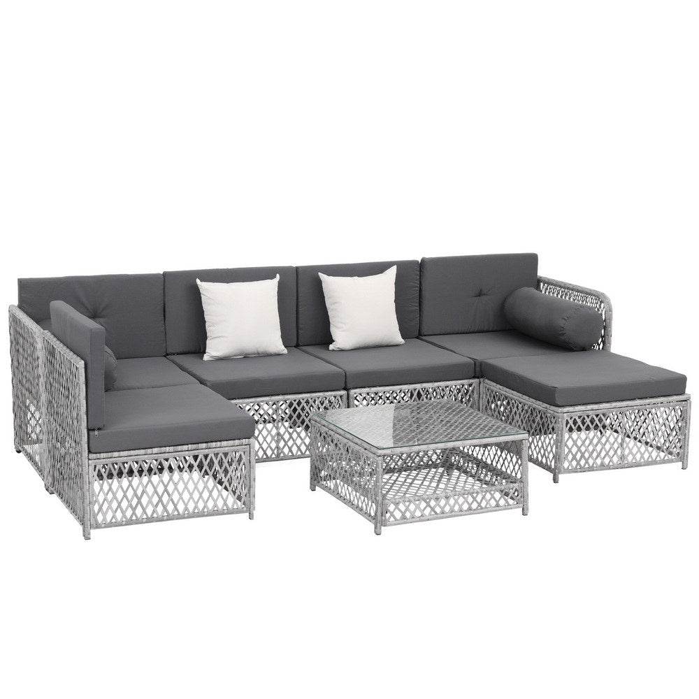 Gardeon 6 Seater Outdoor Sofa Set 7PCS Table Chair Set Garden Rattan Patio Furniture | Outdoorium