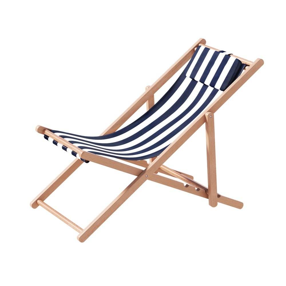 Gardeon Outdoor Deck Chair Wooden Sun Lounge Folding Beach Patio Furniture Blue | Outdoorium