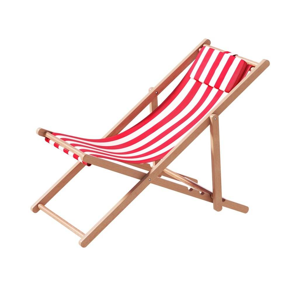 Gardeon Outdoor Deck Chair Wooden Sun Lounge Folding Beach Patio Furniture Red | Outdoorium
