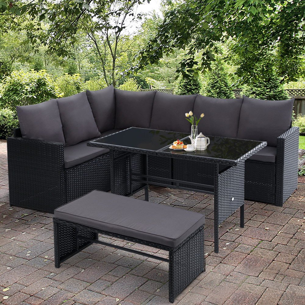 Gardeon Outdoor Furniture Dining Setting Sofa Set Lounge Wicker 8 Seater Black - Outdoorium