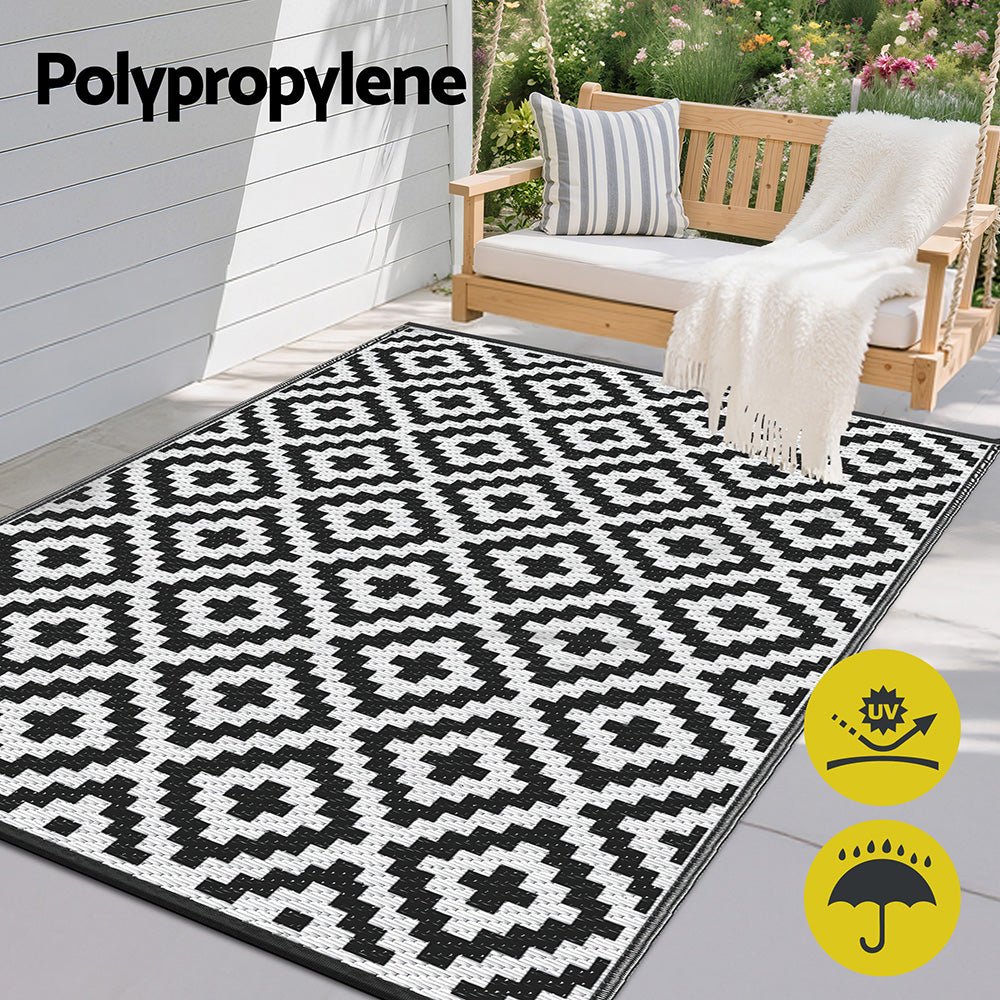 Gardeon Outdoor Rugs 120x180cm Large Carpet Reversible Area Mat PP Dual - Sided Patio Rug Cross | Outdoorium