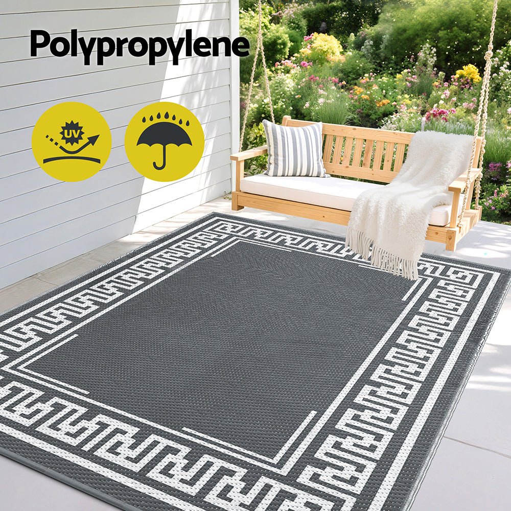 Gardeon Outdoor Rugs 152x244cm Large Carpet Reversible Area Mat PP Dual - Sided Patio Rug Greek Key | Outdoorium