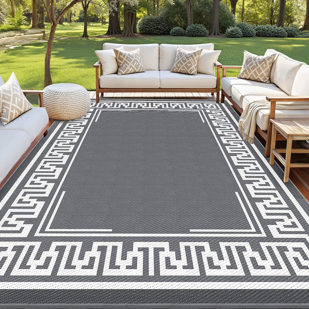 Gardeon Outdoor Rugs 274x366cm Large Carpet Reversible Area Mat PP Dual - Sided Patio Rug Greek Key | Outdoorium