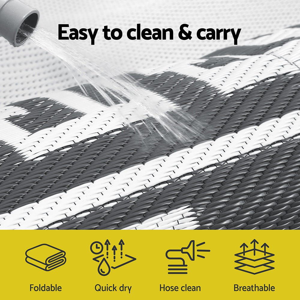 Gardeon Outdoor Rugs 274x366cm Large Carpet Reversible Area Mat PP Dual - Sided Patio Rug Greek Key | Outdoorium