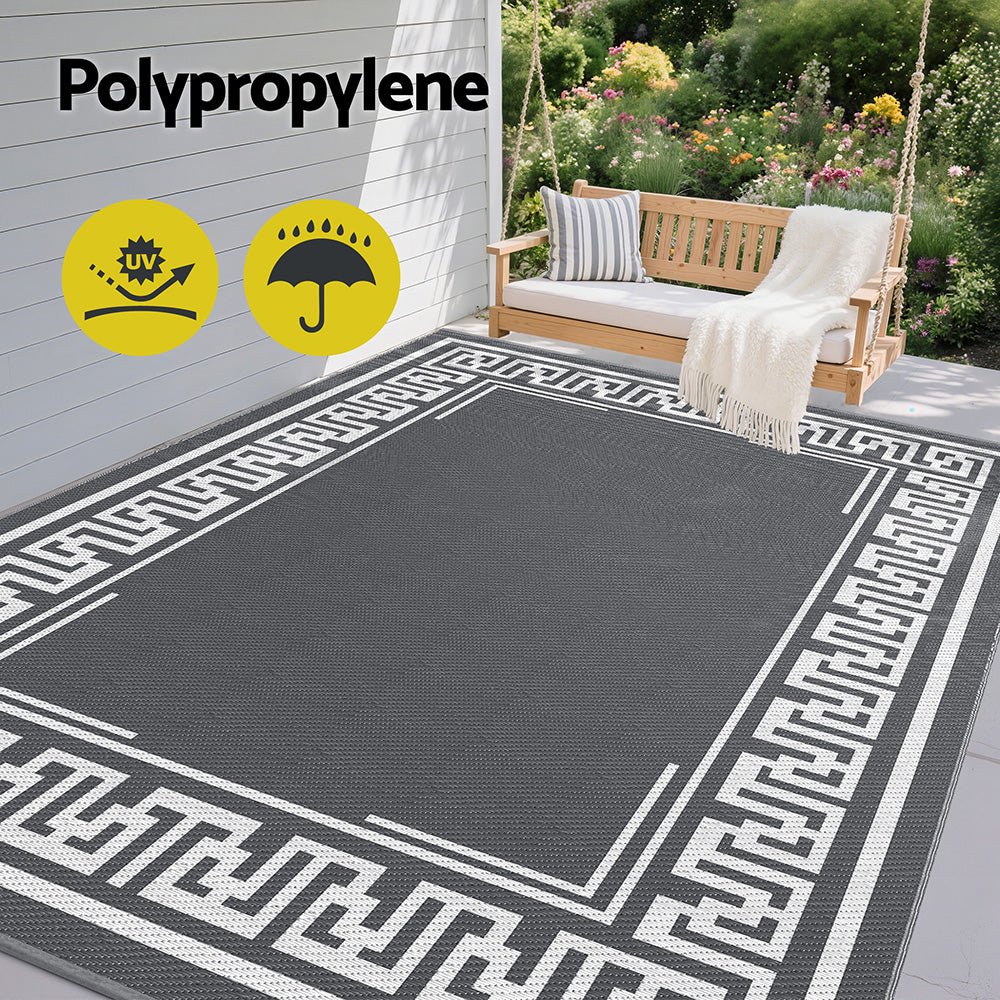 Gardeon Outdoor Rugs 274x366cm Large Carpet Reversible Area Mat PP Dual - Sided Patio Rug Greek Key | Outdoorium