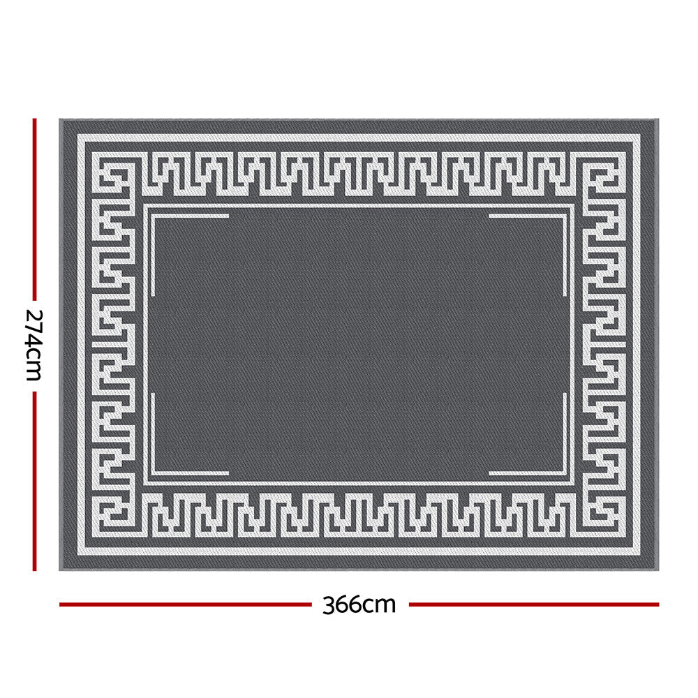 Gardeon Outdoor Rugs 274x366cm Large Carpet Reversible Area Mat PP Dual - Sided Patio Rug Greek Key | Outdoorium