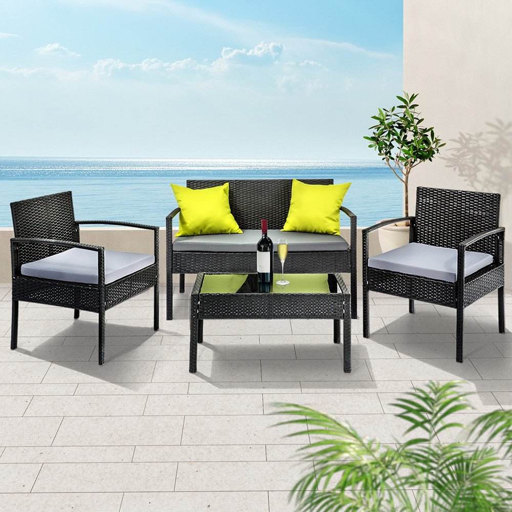 Gardeon Outdoor Sofa Set Wicker Lounge Setting Table and Chairs Patio Furniture | Outdoorium