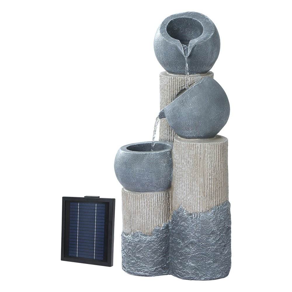 3 - Tier Gardeon Solar Water Feature Cascading Fountain Pot LED Lights 76CM Grey | Outdoorium