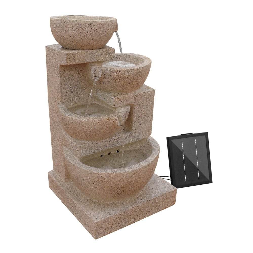4 - Tier Gardeon Solar Water Feature Cascading Fountain Bowl LED Lights 72CM Sand | Outdoorium