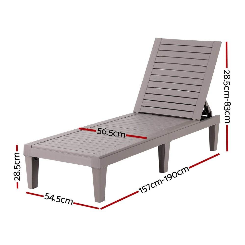 Gardeon Sun Lounge Adjustable Recliner Patio Outdoor Furniture Lightweight Grey | Outdoorium