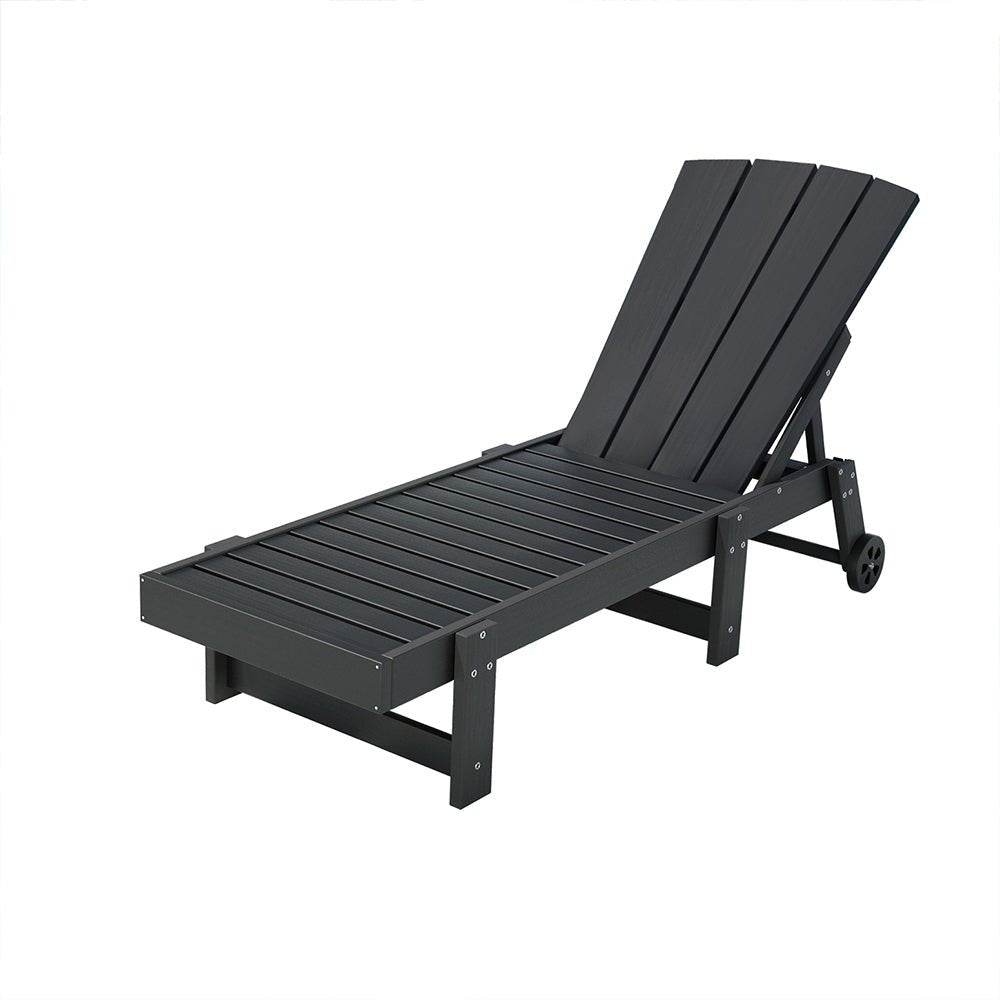 Gardeon Sun Lounge Beach Chair HDPE Adirondack Lounger Patio Outdoor Furniture with Wheels Black | Outdoorium