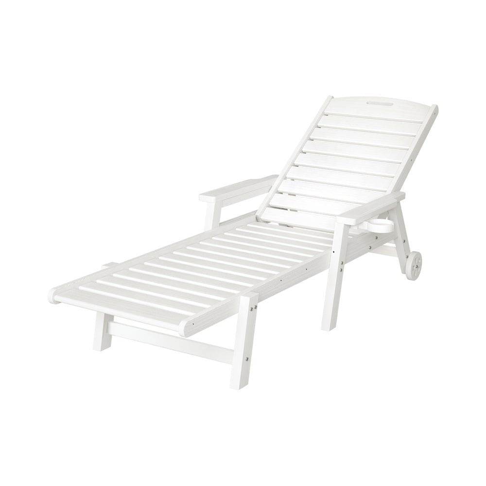 Gardeon Sun Lounge Lounger Beach Chair HDPE Patio Outdoor Furniture with Wheels White | Outdoorium