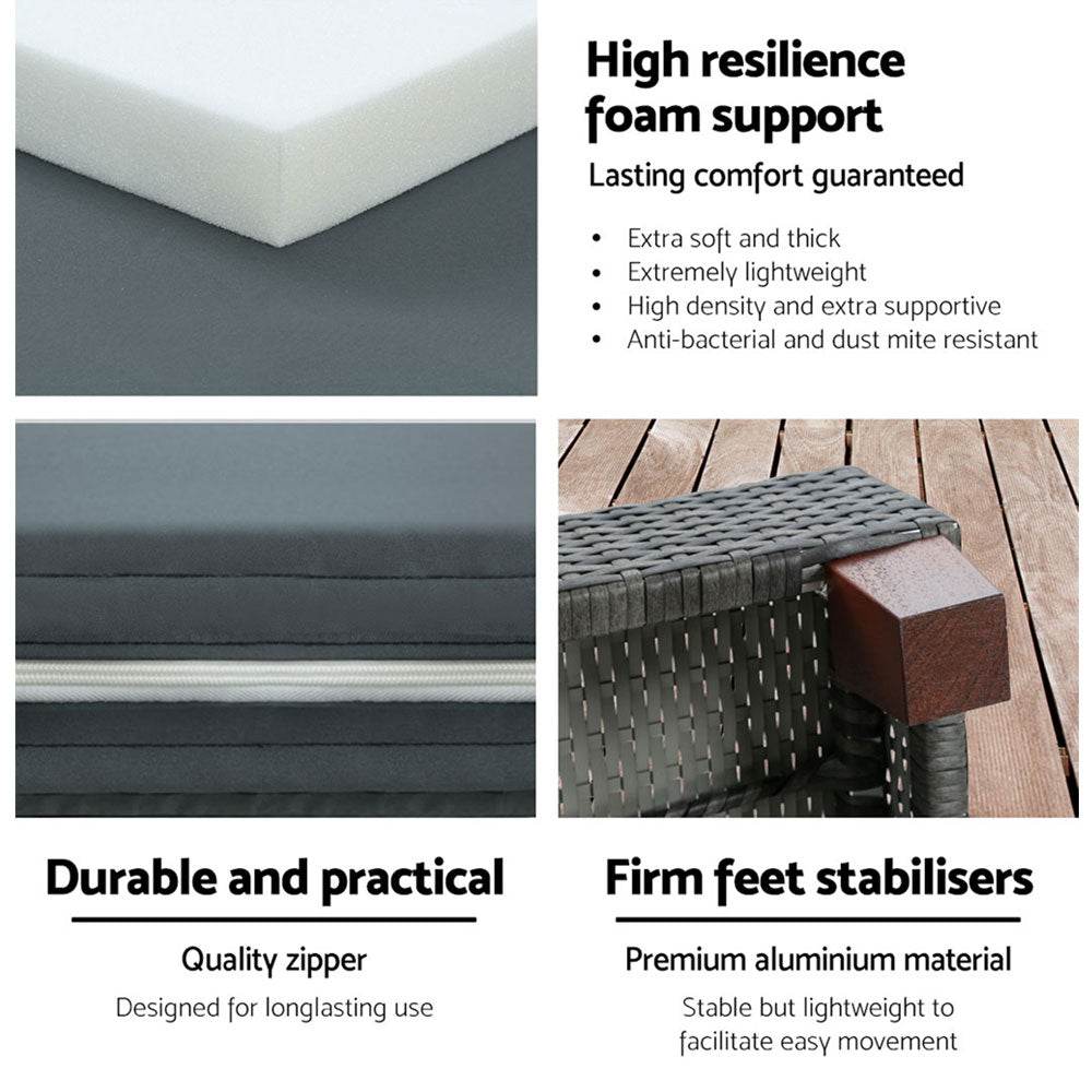 Gardeon Sun Lounge Wicker Lounger Outdoor Furniture Day Bed Wheels Patio Grey | Outdoorium