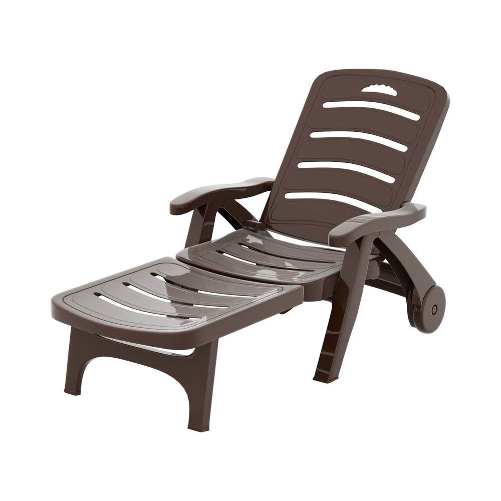 Gardeon Sun Lounger Folding Lounge Chair Wheels Patio Outdoor Furniture Brown | Outdoorium