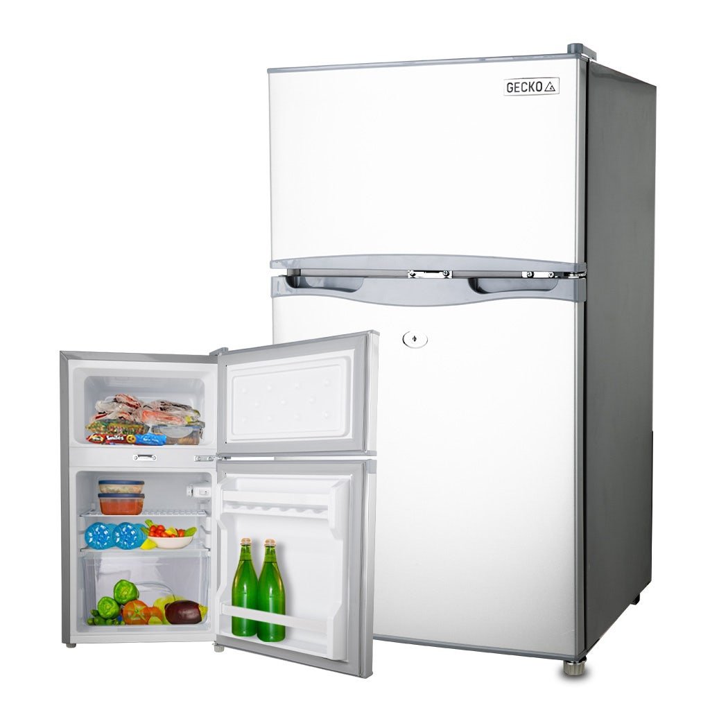 GECKO 95L Portable Upright Fridge, 12V/24V for Motorhome, Caravan, Silver | Outdoorium