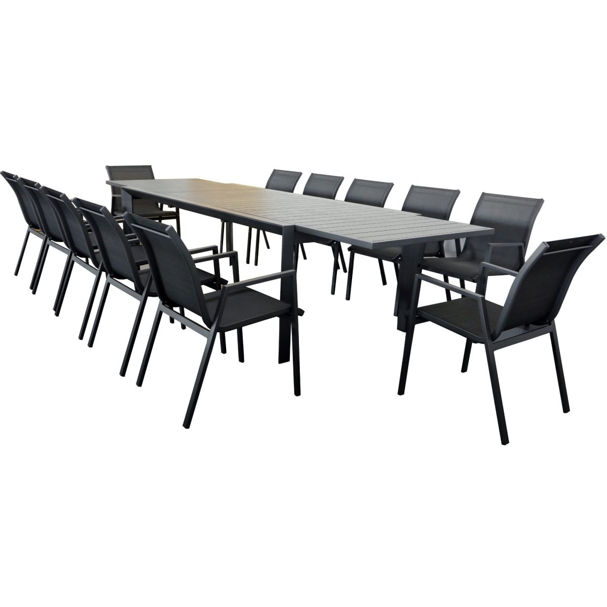 Iberia 13pc 230-345cm Aluminium Outdoor Extensible Dining Table Chair Charcoal - Outdoorium