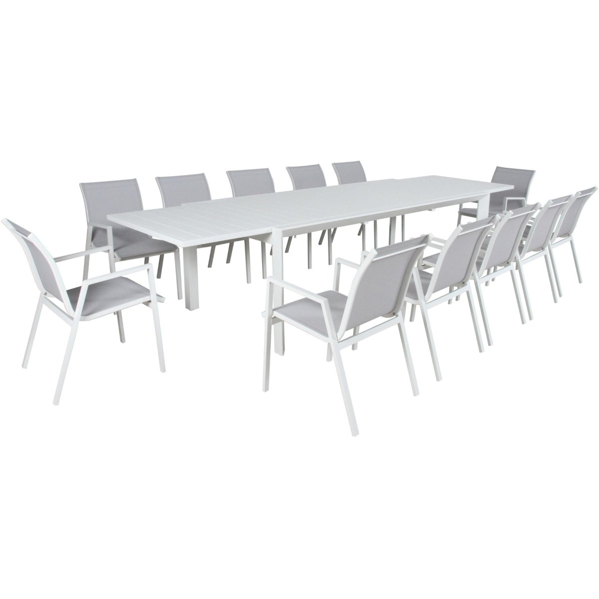 Iberia 13pc 230-345cm Aluminium Outdoor Extensible Dining Table Chair White - Outdoorium